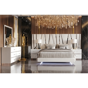 Pemberly Row 7-Piece King Bedroom Set in White Wood with Mylar Accents