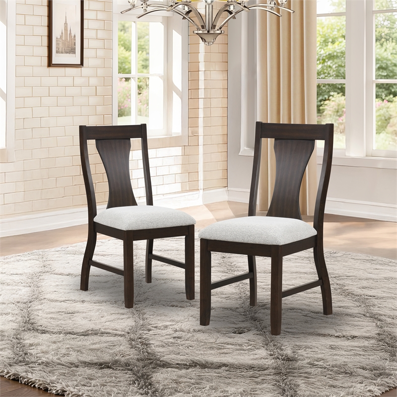 Pemberly Row Wood Dining Chair in Brown with Beige Upholstery (Set of 2)