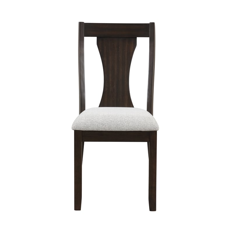 Pemberly Row Wood Dining Chair in Brown with Beige Upholstery (Set of 2)