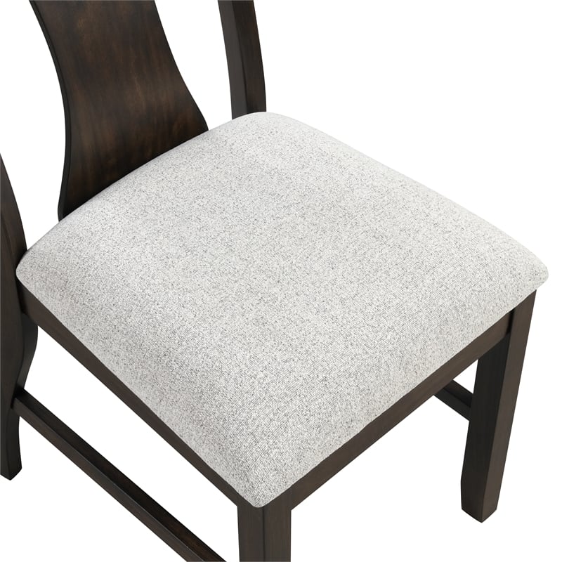 Pemberly Row Wood Dining Chair in Brown with Beige Upholstery (Set of 2)