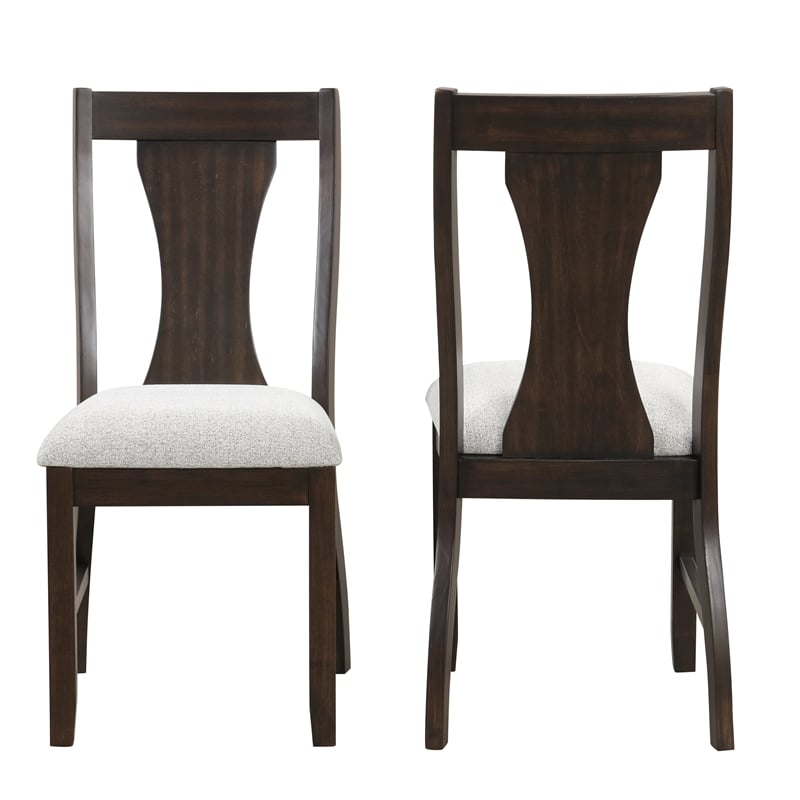 Pemberly Row Wood Dining Chair in Brown with Beige Upholstery (Set of 2)