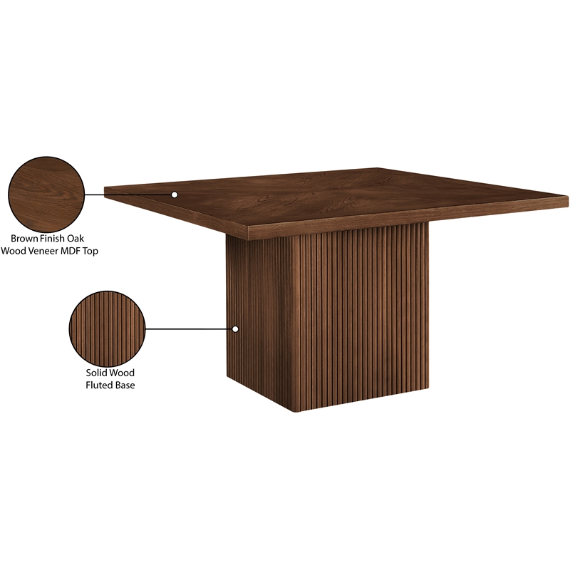 Pemberly Row Brown Solid Wood Dining Table with Oak Veneer Square Top