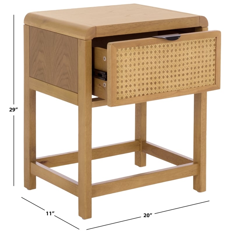 Pemberly Row Wood 1 Drawer Nightstand with Shelf in Natural Finish