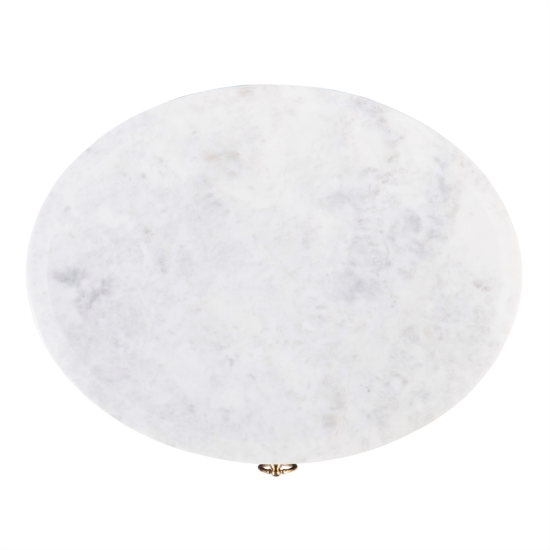Pemberly Row Oval Marble Top Nightstand with Shelf in Black and White