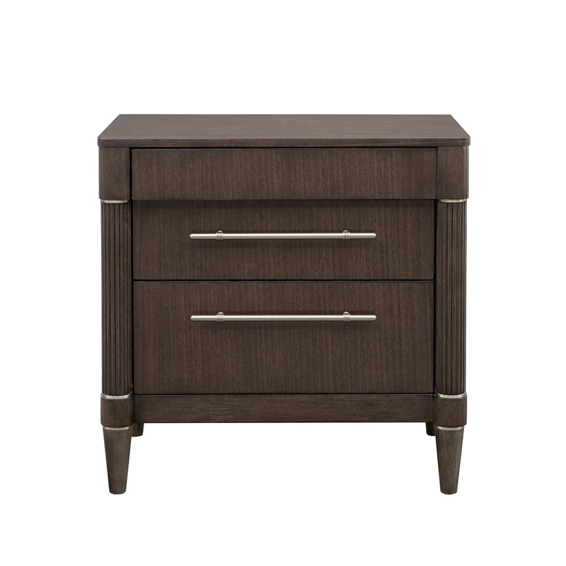 Pemberly Row 3-Drawer Nightstand with USB Ports in Piano Brown Finish