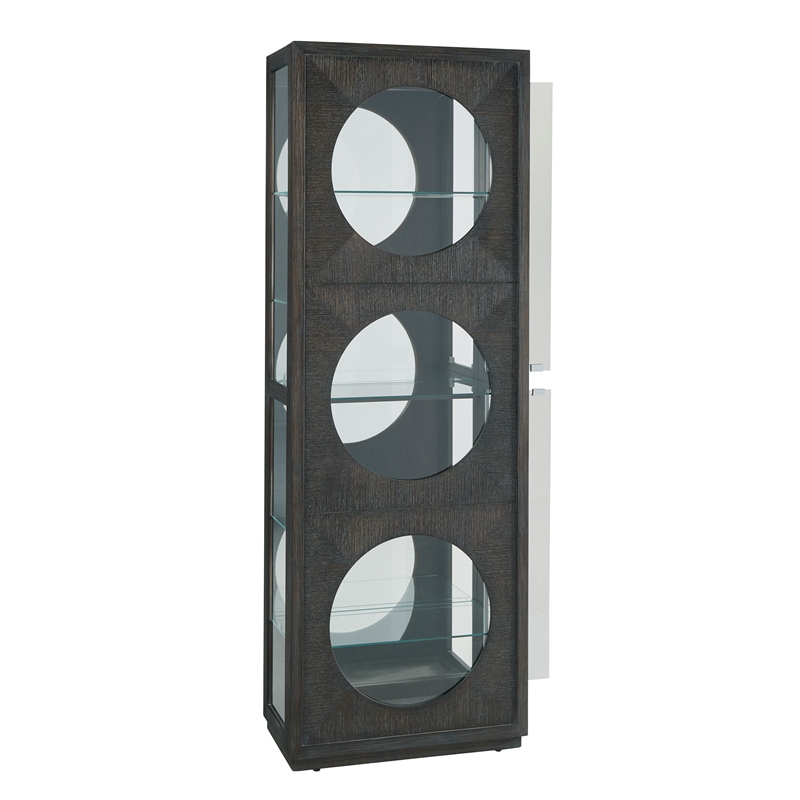 Pemberly Row Side Entry Curio Cabinet in Espresso Brown Wood with Lighting