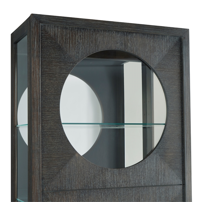 Pemberly Row Side Entry Curio Cabinet in Espresso Brown Wood with Lighting
