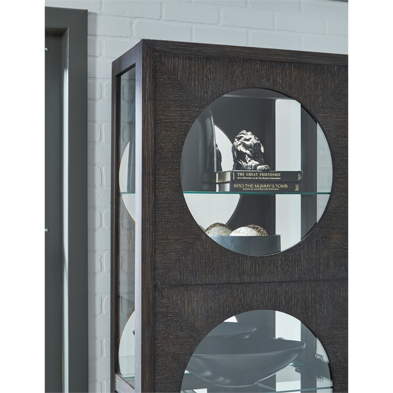 Pemberly Row Side Entry Curio Cabinet in Espresso Brown Wood with Lighting