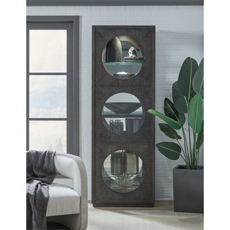 Pemberly Row Side Entry Curio Cabinet in Espresso Brown Wood with Lighting