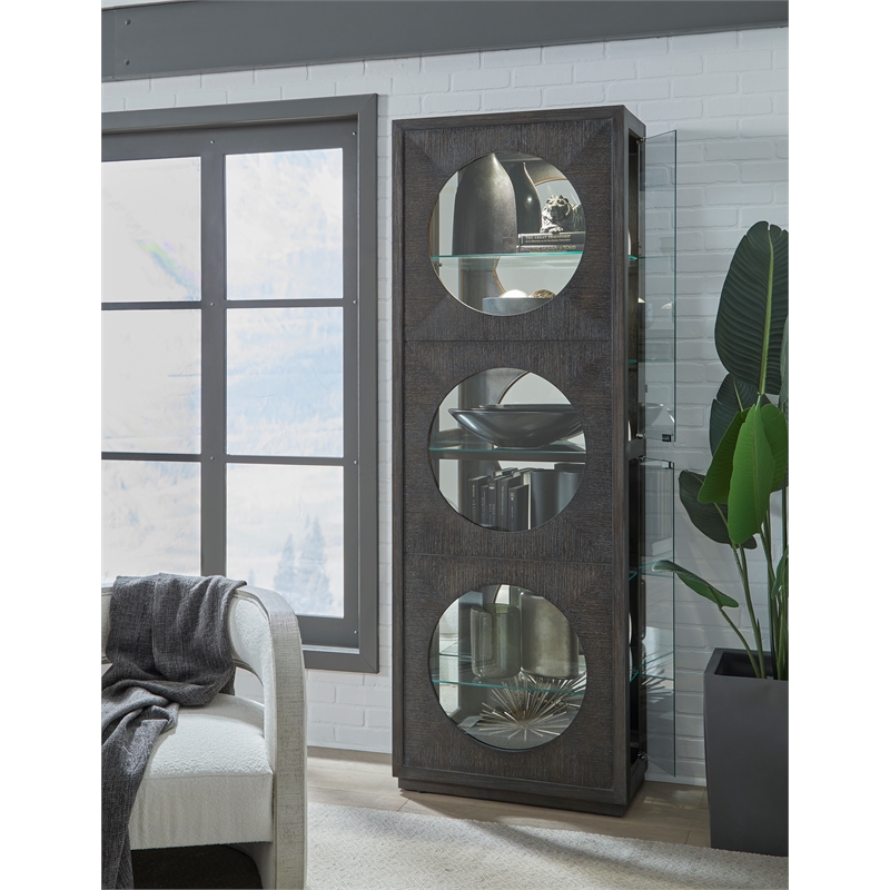 Pemberly Row Side Entry Curio Cabinet in Espresso Brown Wood with Lighting