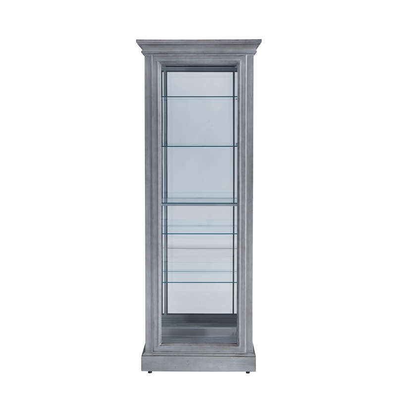 Pemberly Row Side Entry Curio Cabinet in Gray Wood Finish with Mirror Backing