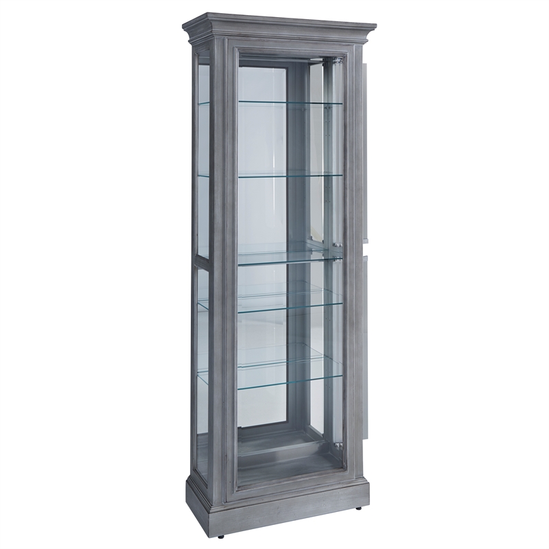 Pemberly Row Side Entry Curio Cabinet in Gray Wood Finish with Mirror Backing
