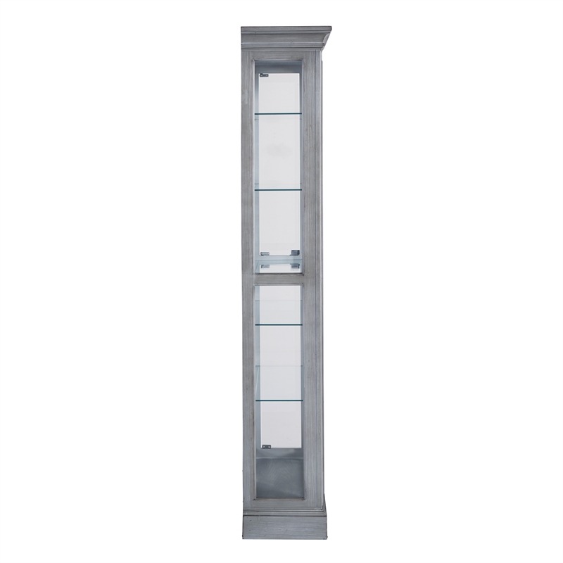 Pemberly Row Side Entry Curio Cabinet in Gray Wood Finish with Mirror Backing