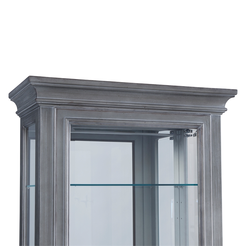 Pemberly Row Side Entry Curio Cabinet in Gray Wood Finish with Mirror Backing