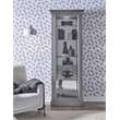 Pemberly Row Side Entry Curio Cabinet in Gray Wood Finish with Mirror Backing