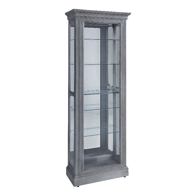 Pemberly Row Side Entry Curio Cabinet in Gray Wood Finish with Mirror Backing