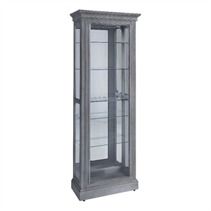 Pemberly Row Side Entry Curio Cabinet in Gray Wood Finish with Mirror Backing
