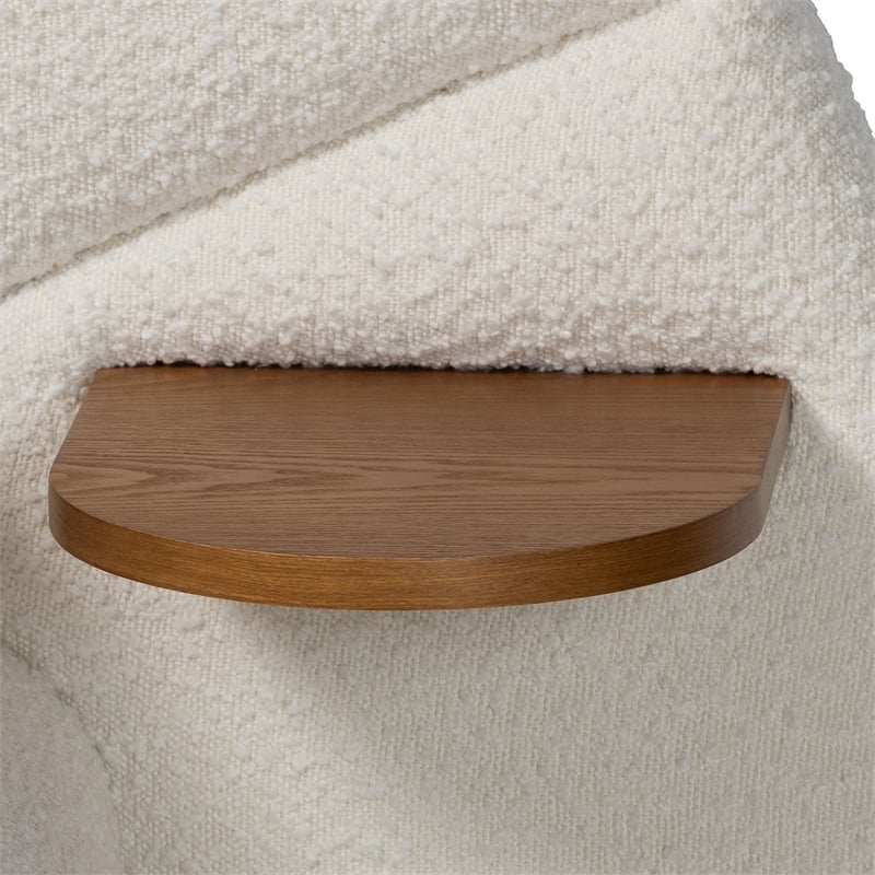 Pemberly Row Cream King Floating Bed with Shelves and Boucle Upholstery