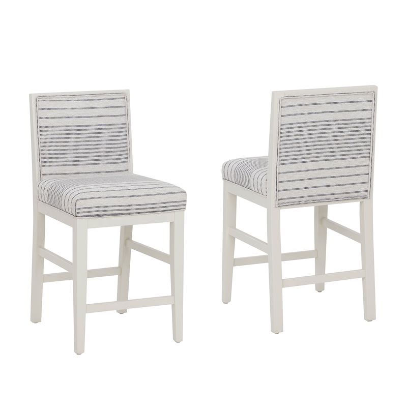 Pemberly Row Set of 2 Counter Stools in White Maple with Gray Upholstery Stripes