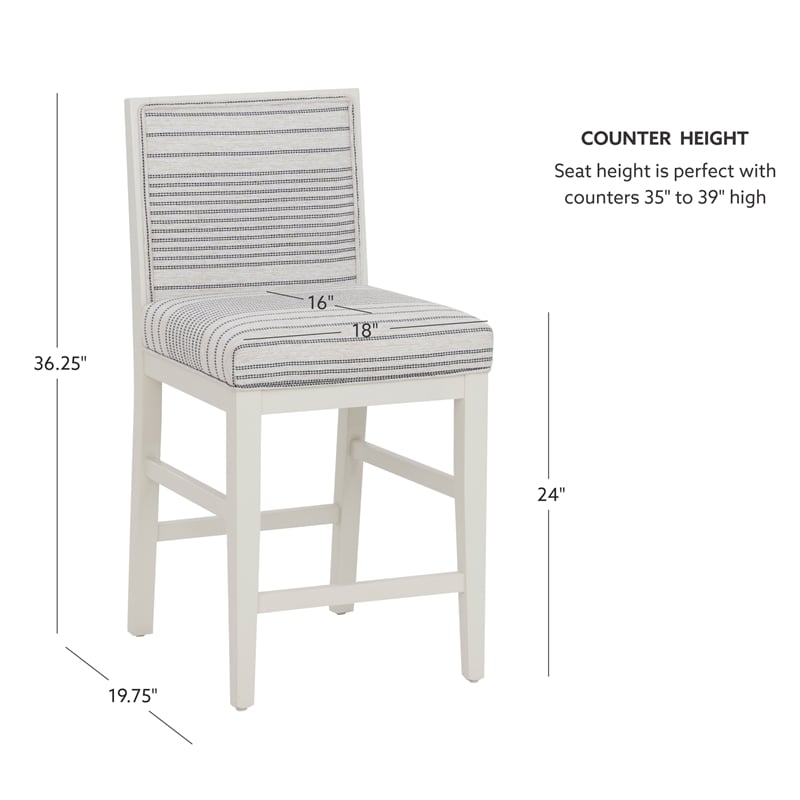 Pemberly Row Set of 2 Counter Stools in White Maple with Gray Upholstery Stripes