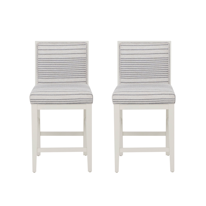 Pemberly Row Set of 2 Counter Stools in White Maple with Gray Upholstery Stripes