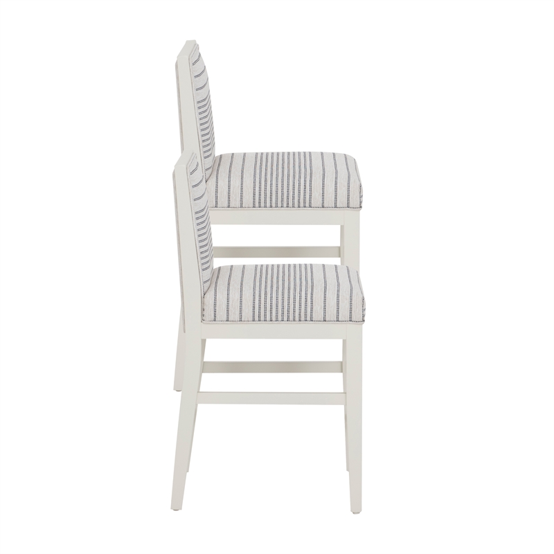 Pemberly Row Set of 2 Counter Stools in White Maple with Gray Upholstery Stripes