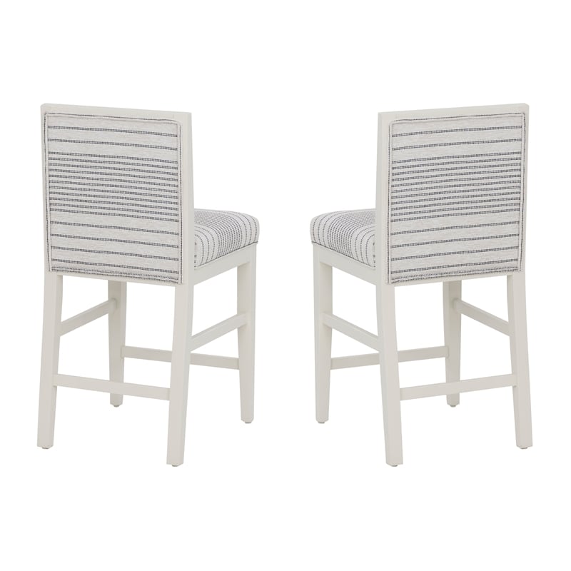 Pemberly Row Set of 2 Counter Stools in White Maple with Gray Upholstery Stripes