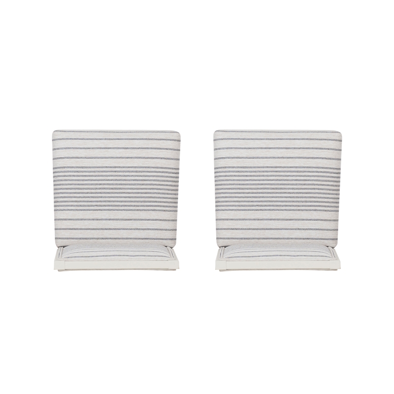 Pemberly Row Set of 2 Counter Stools in White Maple with Gray Upholstery Stripes
