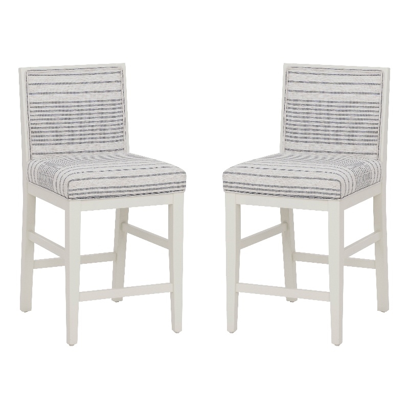 Pemberly Row Set of 2 Counter Stools in White Maple with Gray Upholstery Stripes