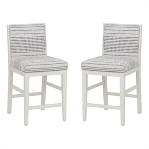 Pemberly Row Set of 2 Counter Stools in White Maple with Gray Upholstery Stripes