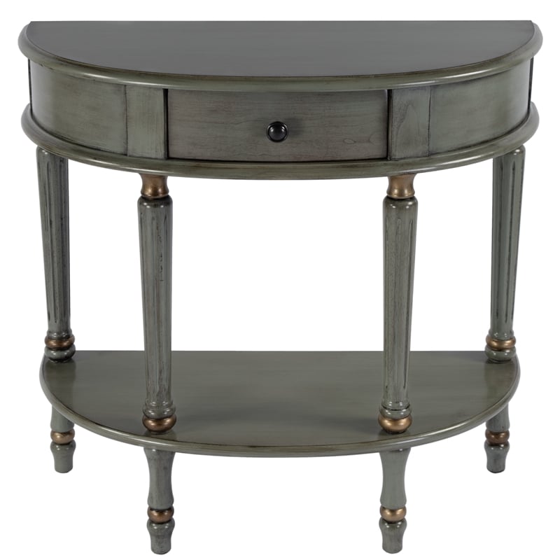 Pemberly Row Demilune Hand Painted Wood Console Table in Pastel Green