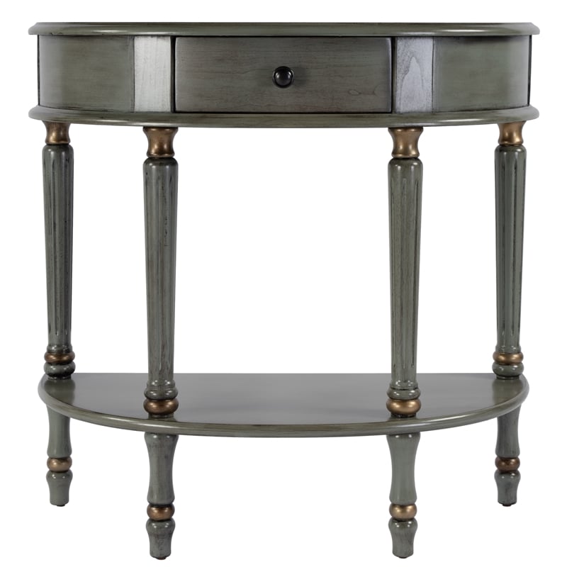 Pemberly Row Demilune Hand Painted Wood Console Table in Pastel Green