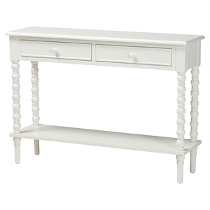 Pemberly Row White Wood Console Table with 2 Drawers and Spindle Legs