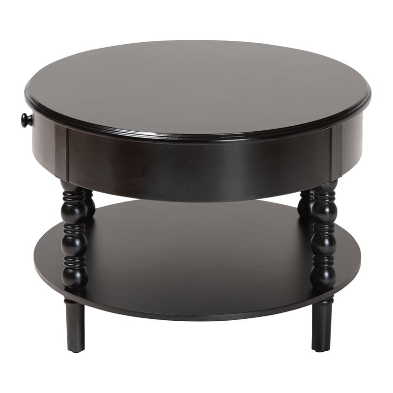 Pemberly Row Black Wood Coffee Table with 1 Drawer and Spindle Legs
