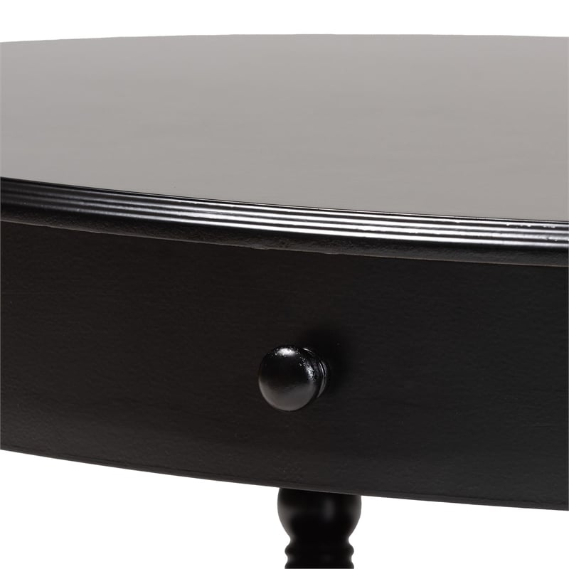 Pemberly Row Black Wood Coffee Table with 1 Drawer and Spindle Legs