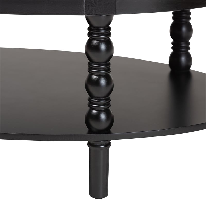 Pemberly Row Black Wood Coffee Table with 1 Drawer and Spindle Legs