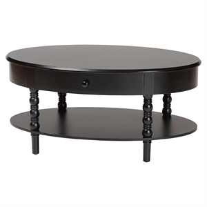 Pemberly Row Black Wood Coffee Table with 1 Drawer and Spindle Legs