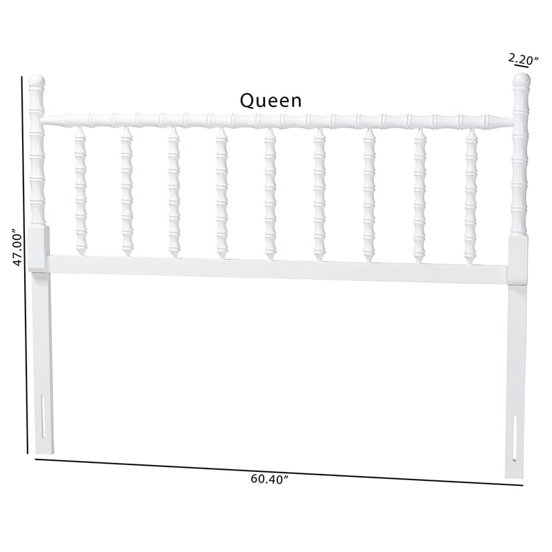 Pemberly Row Edaline Bamboo-Inspired Wood Queen Headboard in White