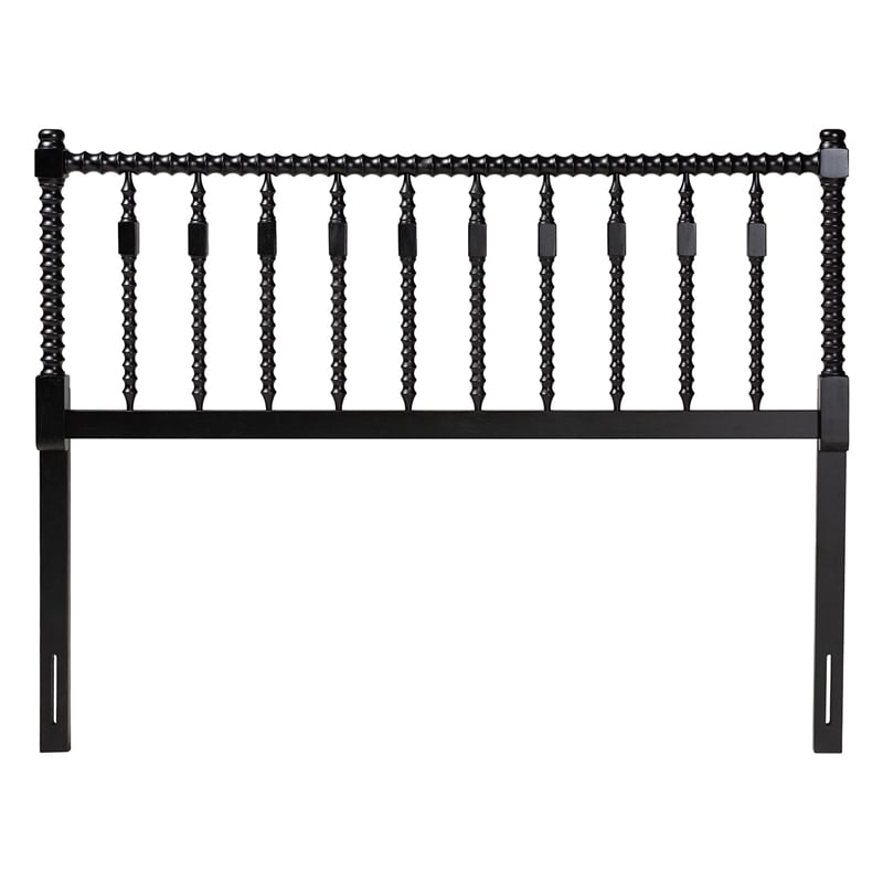 Pemberly Row Juliette Spindle Design Queen Headboard in Black Wood