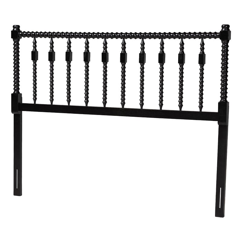 Pemberly Row Juliette Spindle Design Queen Headboard in Black Wood
