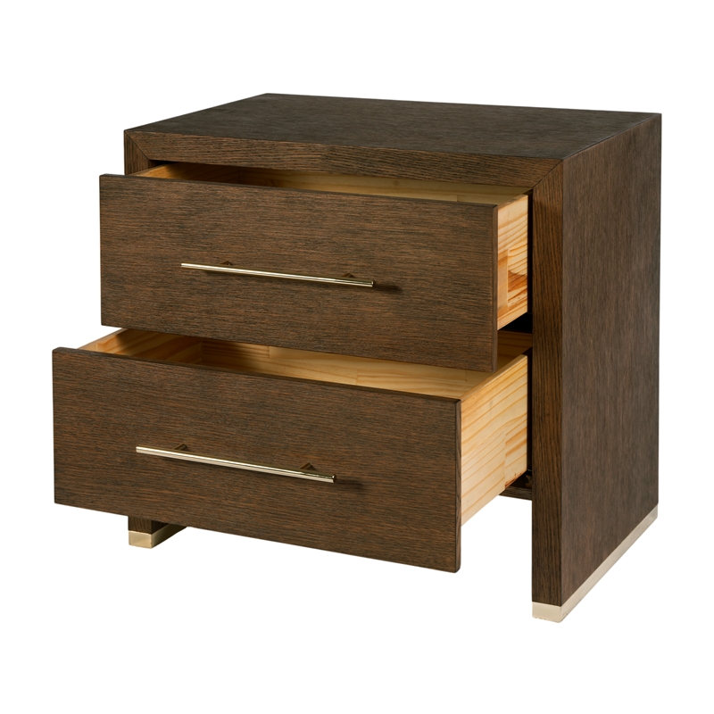 Pemberly Row 28 in Wide Cocoa Brown 2 Drawer Nightstand in Wood