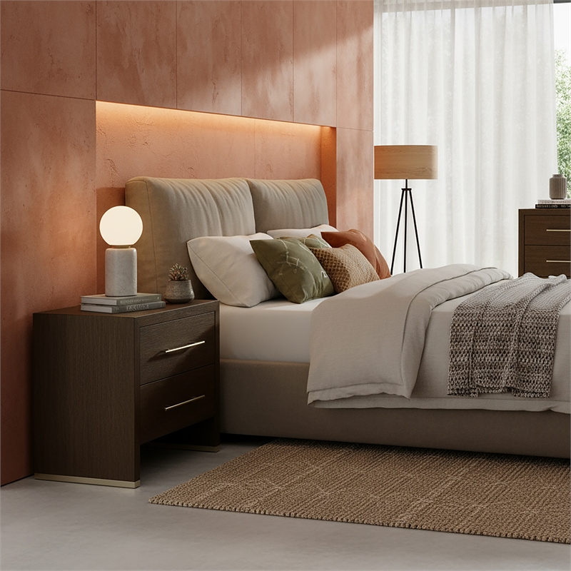 Pemberly Row 28 in Wide Cocoa Brown 2 Drawer Nightstand in Wood