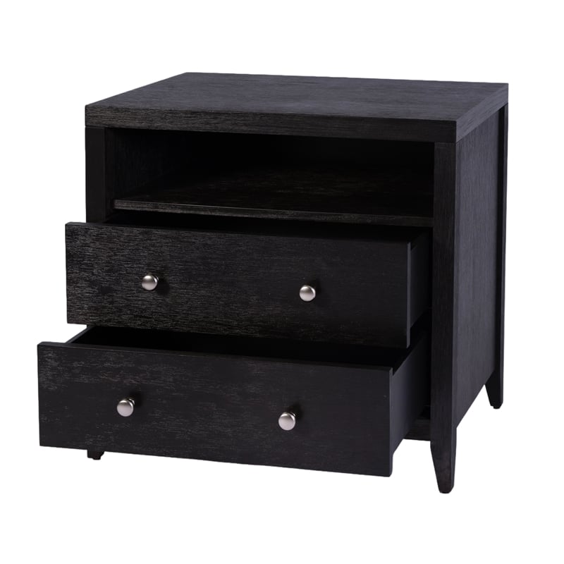 Pemberly Row 28 in Wide Coffee Brown 2 Drawer Nightstand in Wood