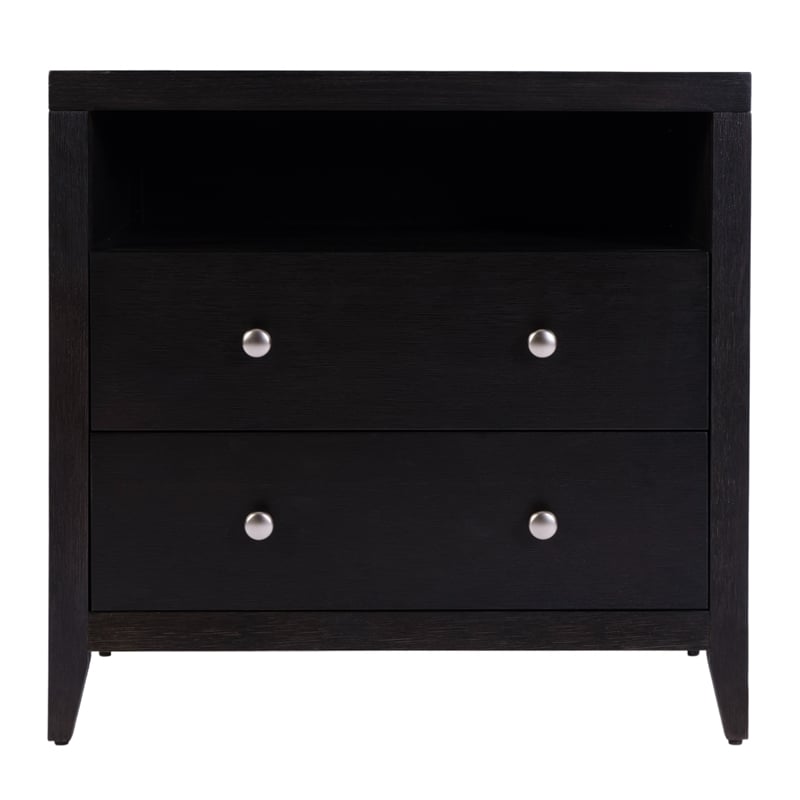 Pemberly Row 28 in Wide Coffee Brown 2 Drawer Nightstand in Wood