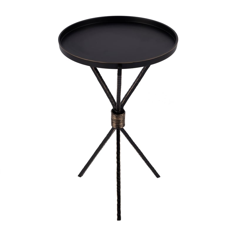 Pemberly Row Round Iron Side Table in Black