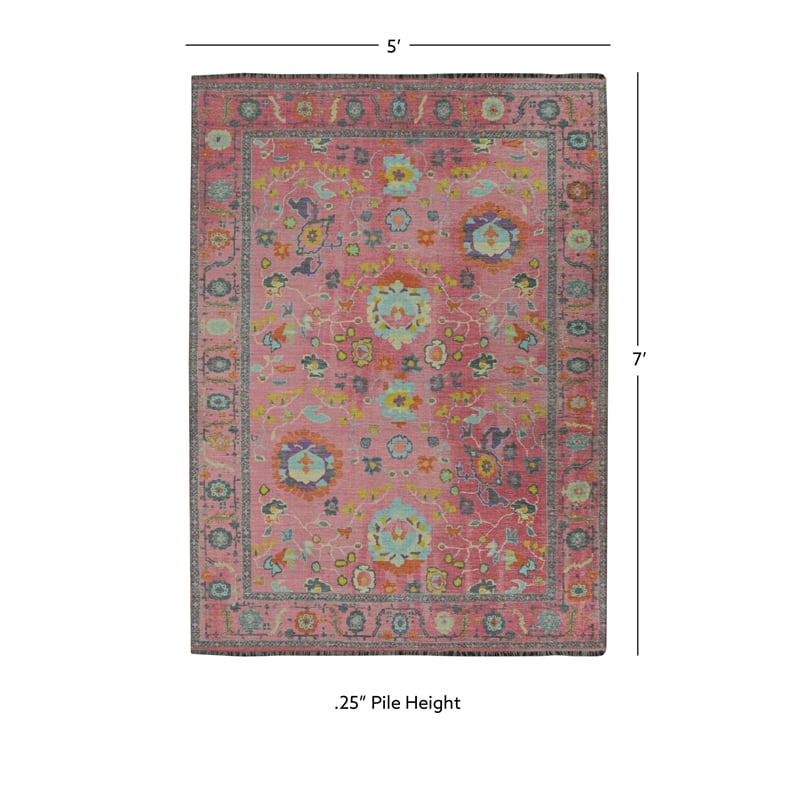 Pemberly Row 5' x 7' Polyester Area Rug in Pink and Blue
