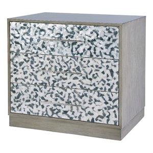 Pemberly Row 32&quotW 3 Drawer Wood Chest in Gray with Tortoise Capiz
