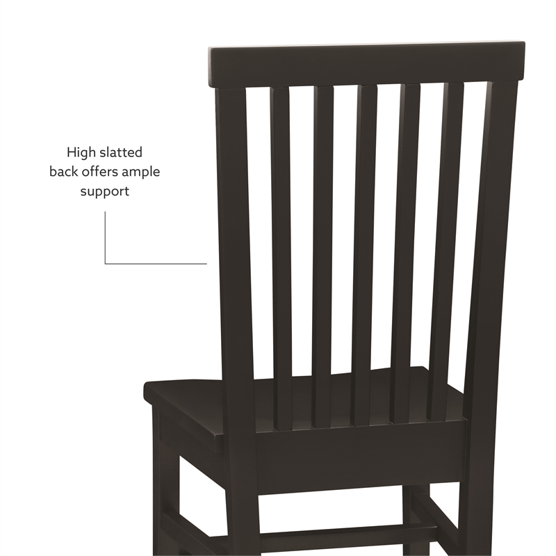 Pemberly Row Set of 2 High Slat Back Side Dining Chairs in Matte Black Wood