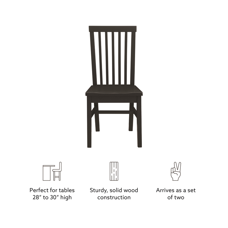 Pemberly Row Set of 2 High Slat Back Side Dining Chairs in Matte Black Wood