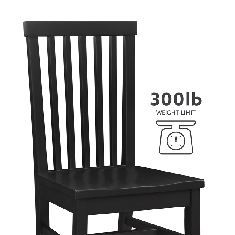 Pemberly Row Set of 2 High Slat Back Side Dining Chairs in Matte Black Wood